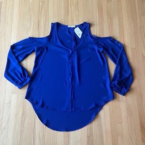 Lush Royal Blue Open Shoulder Blouse